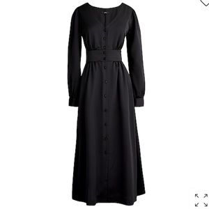 J Crew A-line Black Long Sleeve Satin Midi Dress